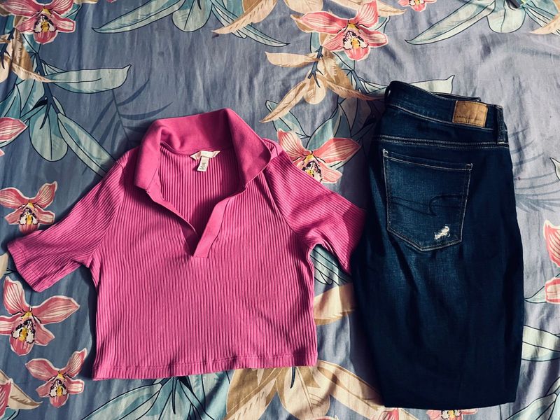 H&amp;M Crop Top , American Eagle Torn Jean