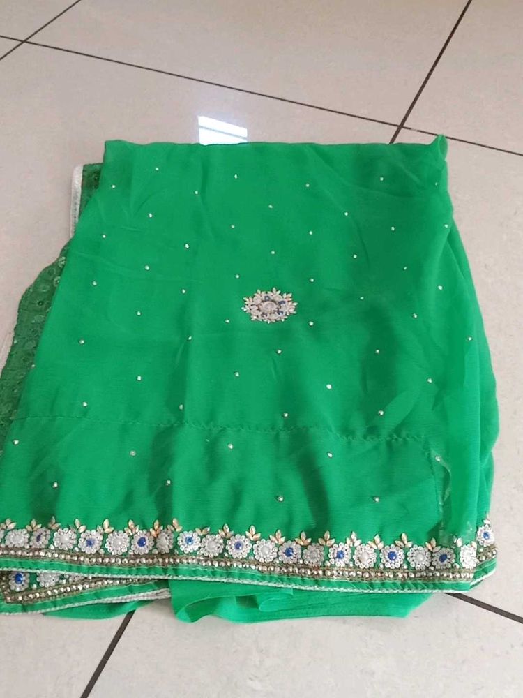 Green Embellished Sari With Blouse