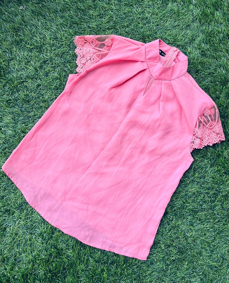 Coral Lace Sleeve Top
