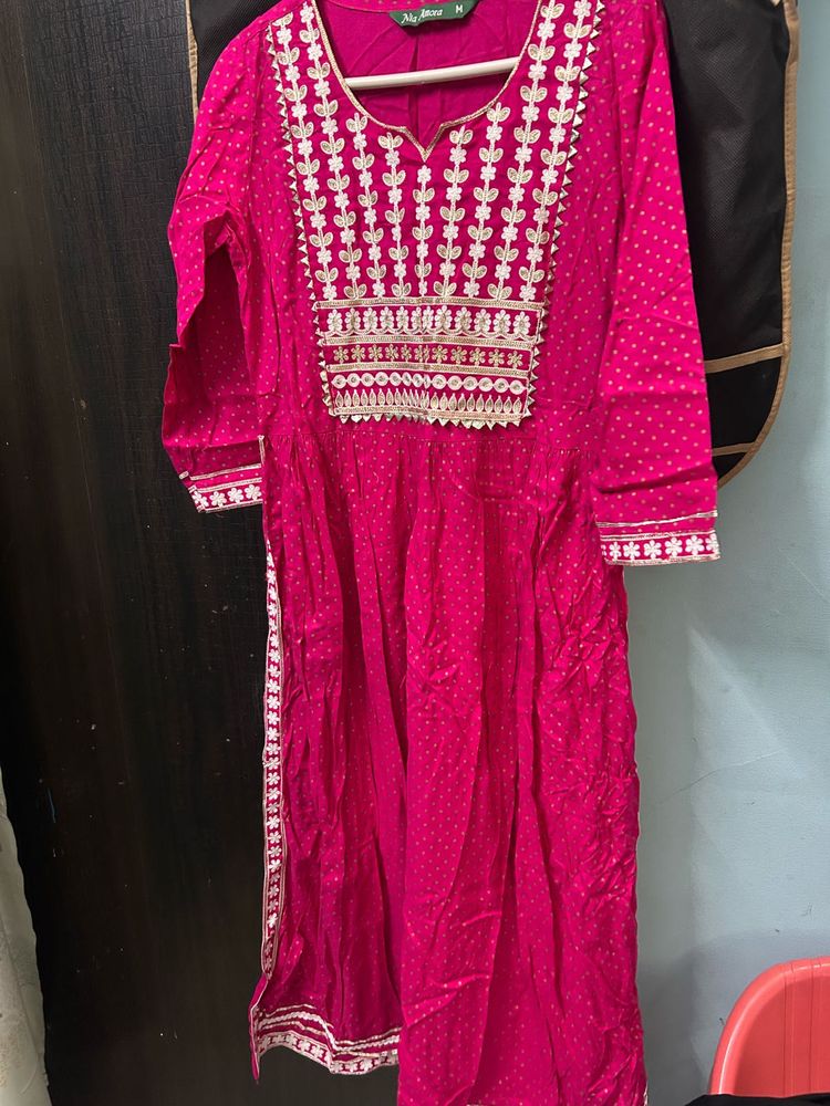 Pink Embroidered Kurti Set