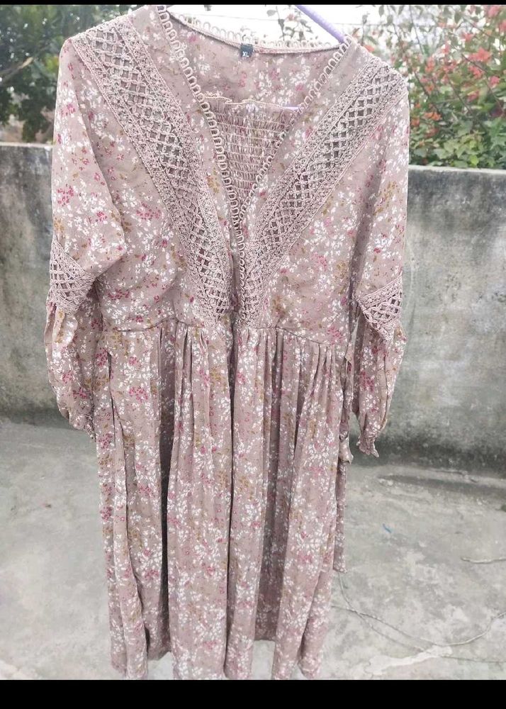 Unused Floral Print Dress with Lace Detail