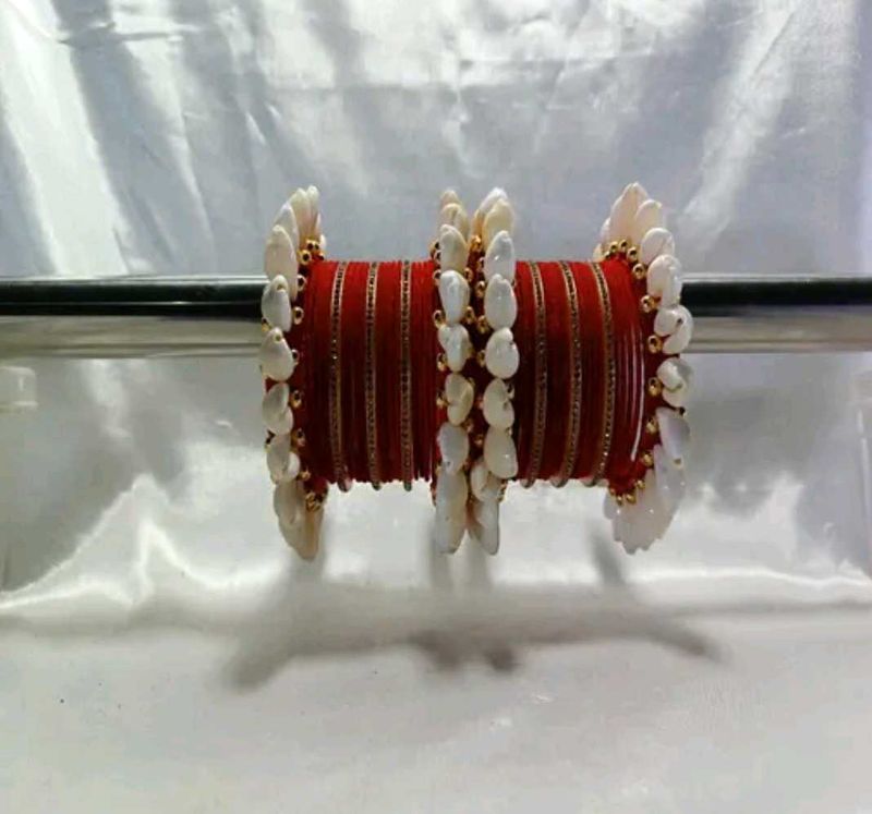 Red &amp; White Bangle Set