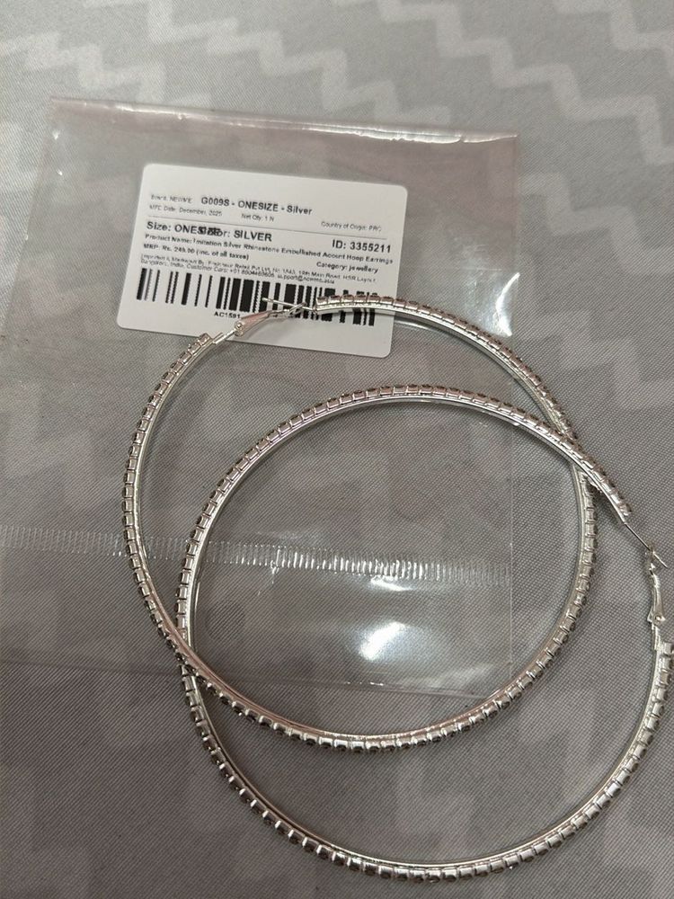 Silver Rhinestone Hoop Earrings (newme asia)