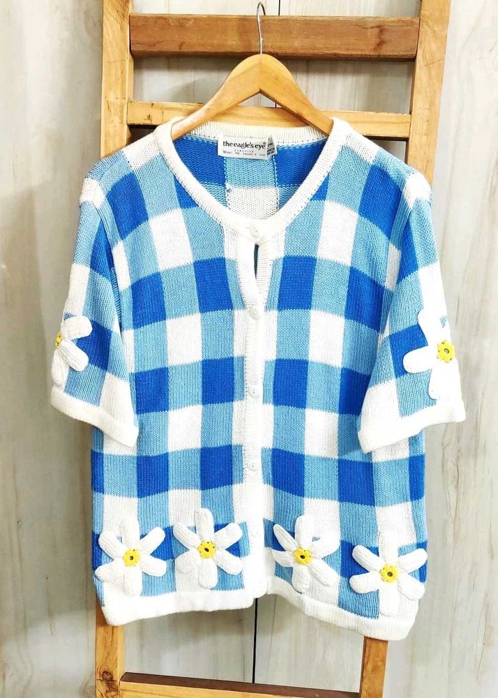 Blue &amp; White Floral Cardigan size-38