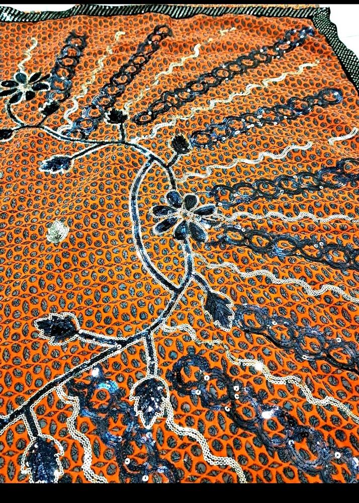 Fancy Saree with Black Sequin Border