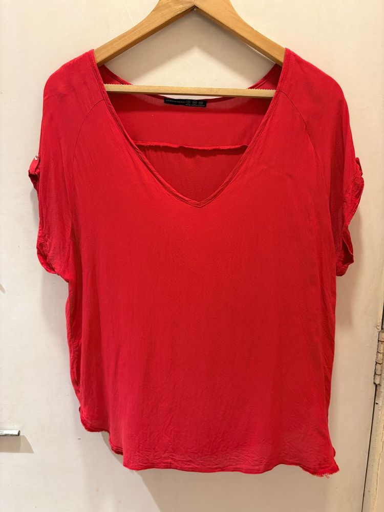 Beautiful Red V-Neck Tunic Top