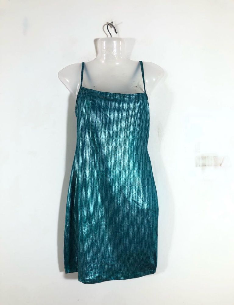 Sparkling Teal Mini Slip Dress
