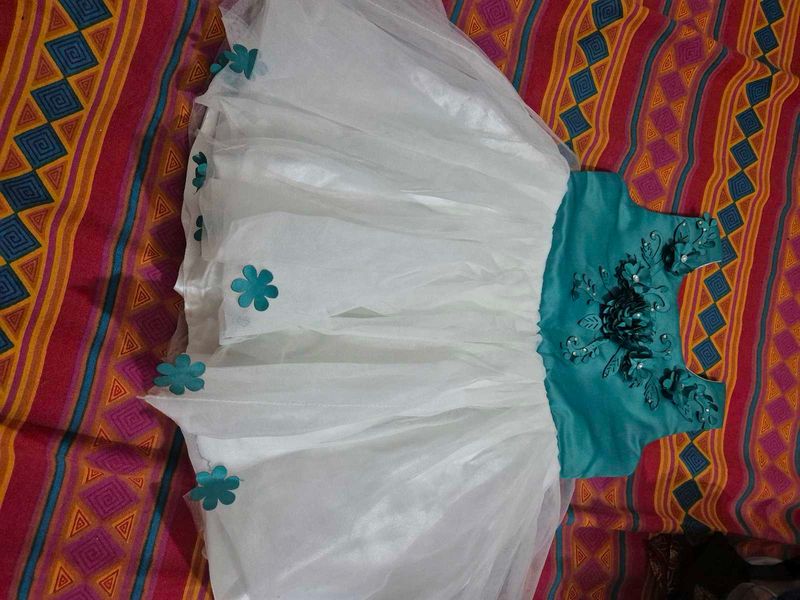 Flower Girl Dress - Teal &amp; White