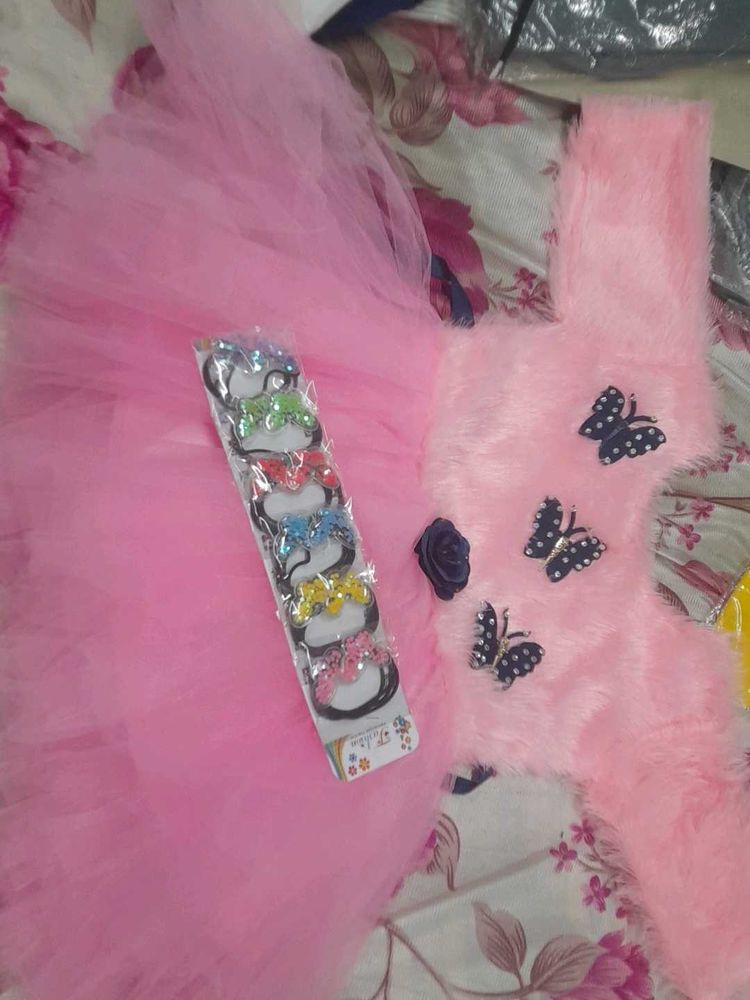 Girl Frock With Hair Rubber Packet