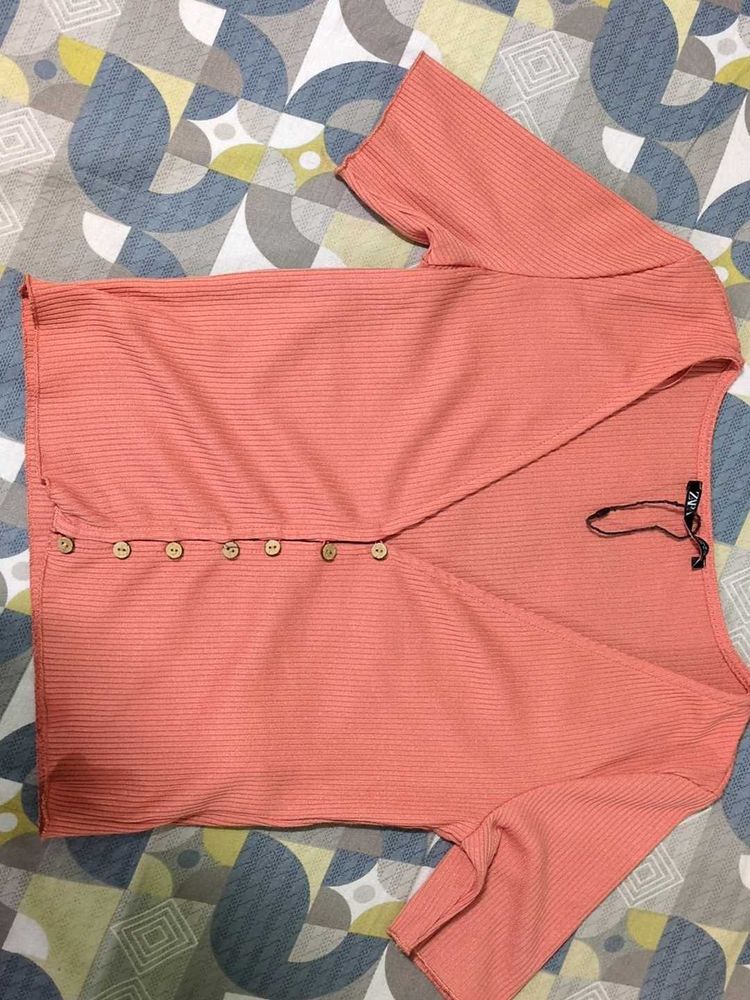 Ribbed Button-Down Top