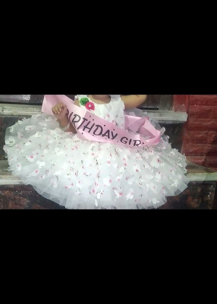 Adorable Birthday Girl Dress in white and pink flo