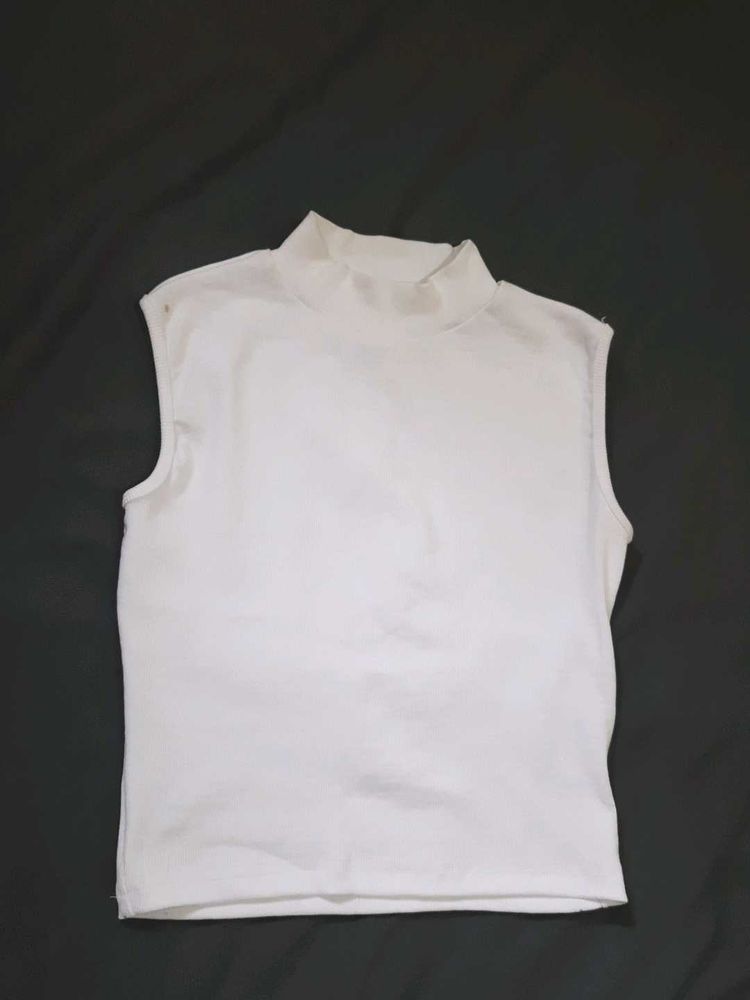 White Mock Neck Sleeveless Top