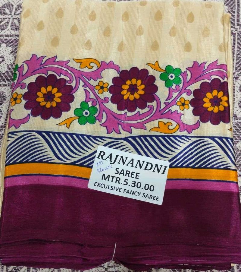 Beige/Cream with floral prints in shades of purple