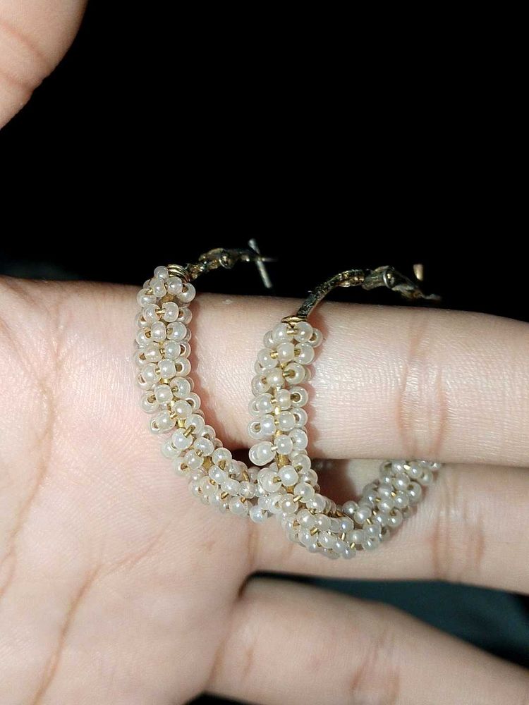 Pearl Beaded Hoop Earrings