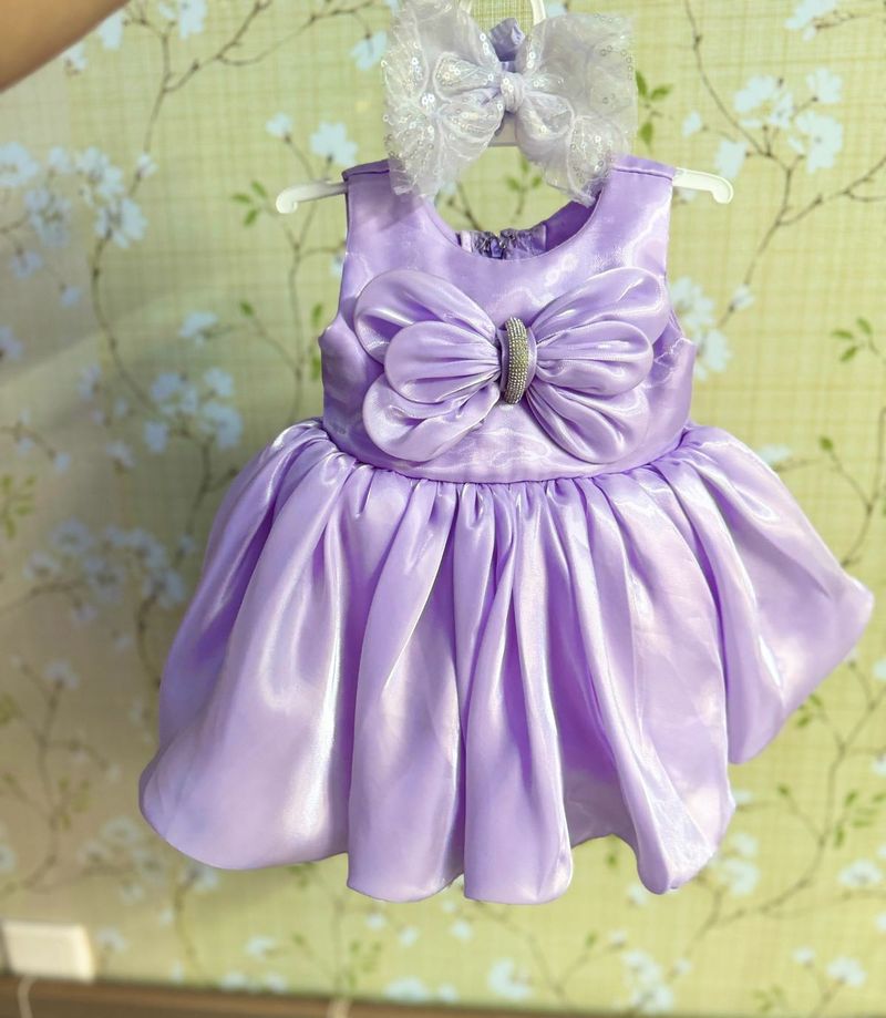 Lilac Satin Bow Dress with Headband