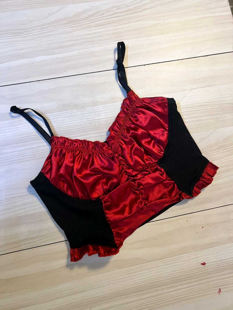 Urbanic Satin Ruched Corset-Inspired Bustier Top