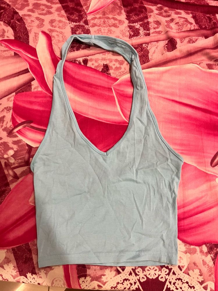 Blue Halter Crop Top