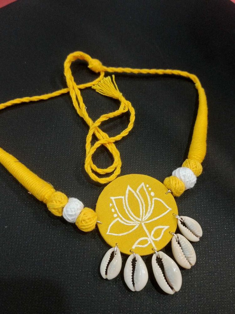 Hand painted Lotus Cowrie Shell Necklace