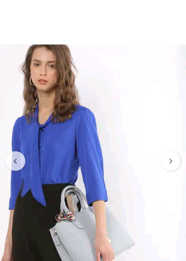 Formal Blue Tie Neck Top