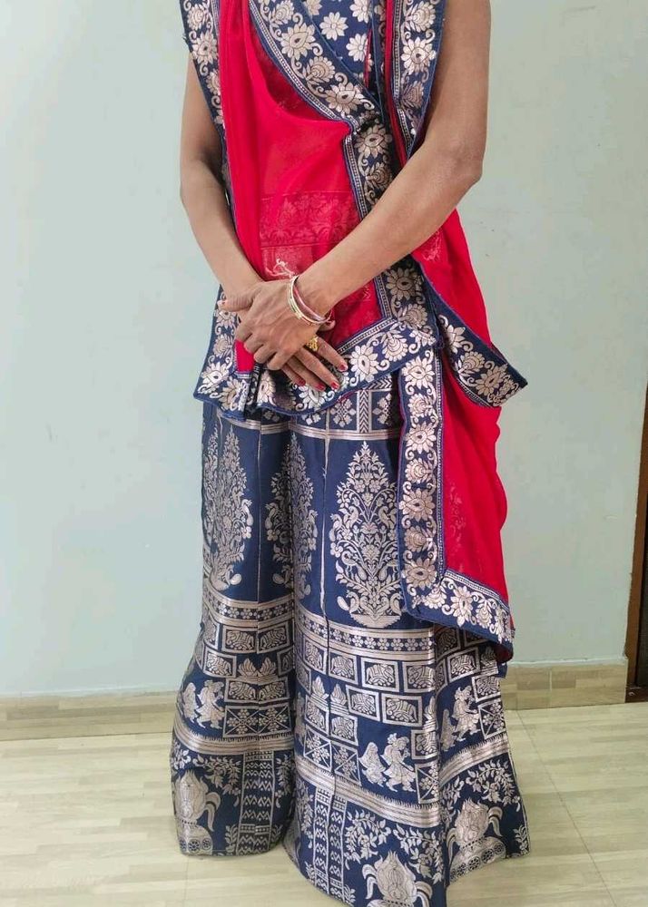 Red &amp; Navy Blue lehenga Choli With Dupatta