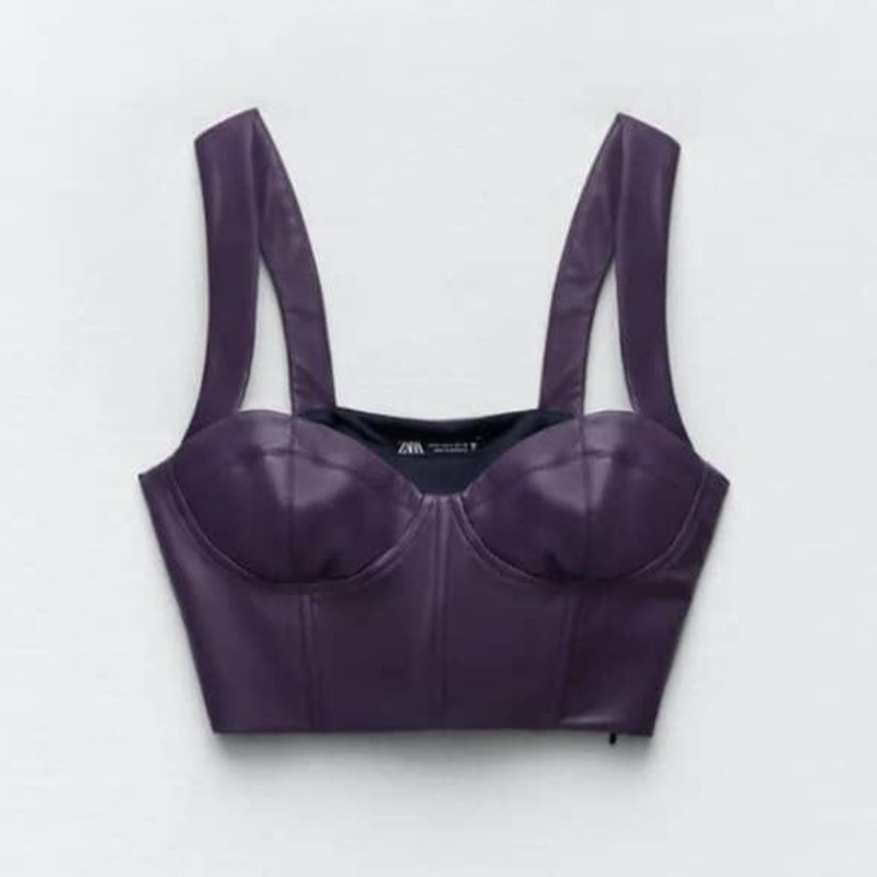 ZARA FAUX LEATHER BUSTIER TOP💜💟🟪
