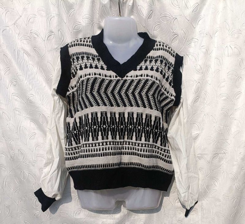 Y2k Patterned Knit Vest Sweater 🖤