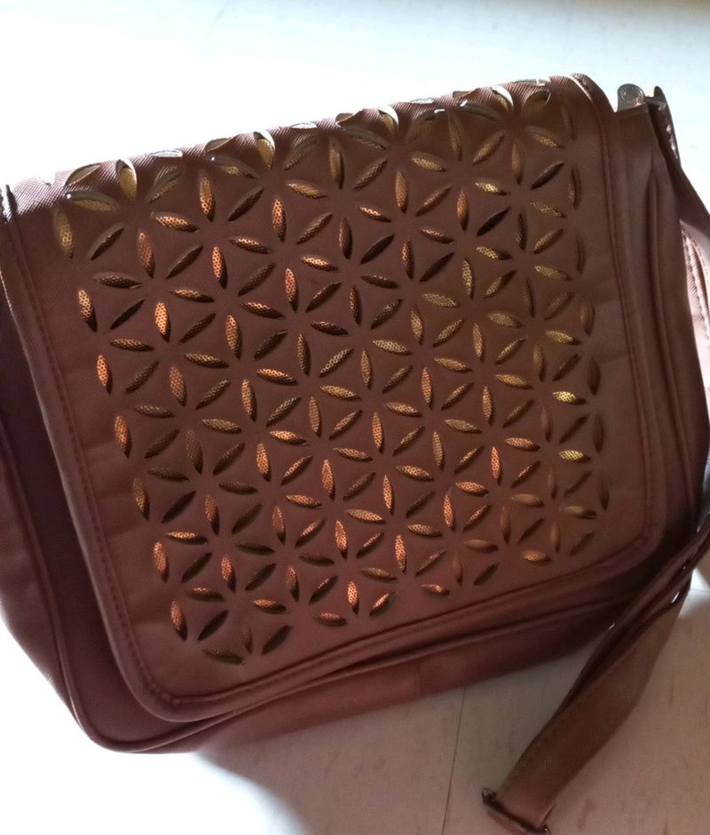 Brown Laser-Cut Crossbody Bag