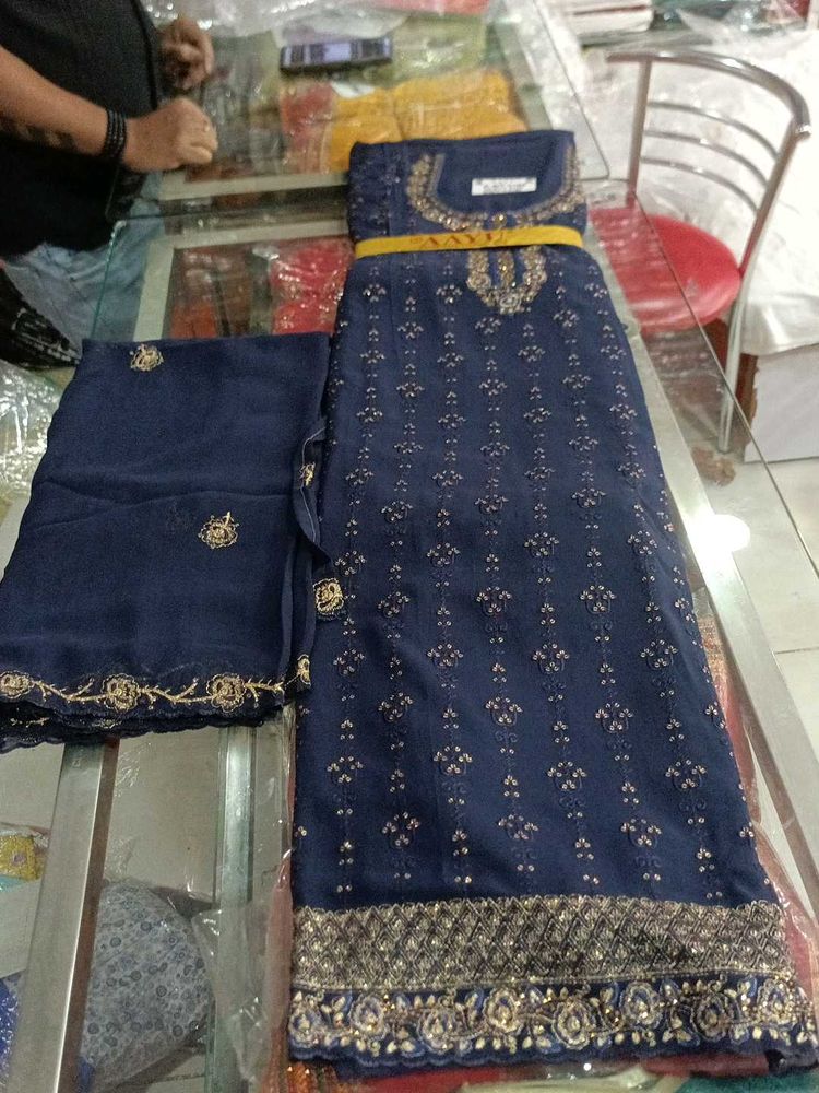 Navy Blue Embroidered Salwar Kameez