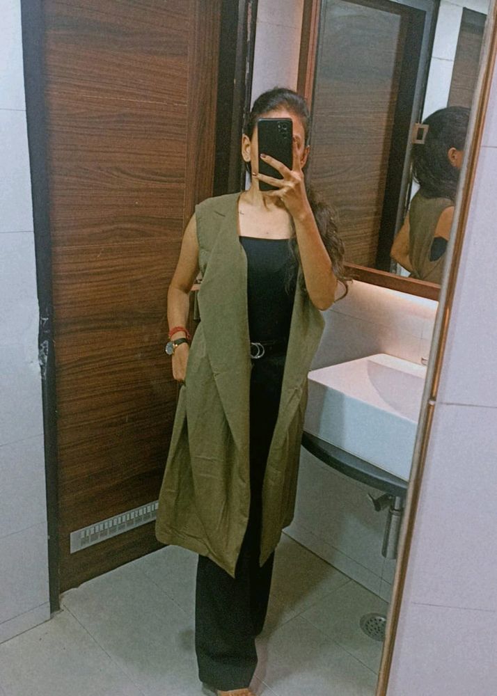 Olive  Sleeveless Trench Coat