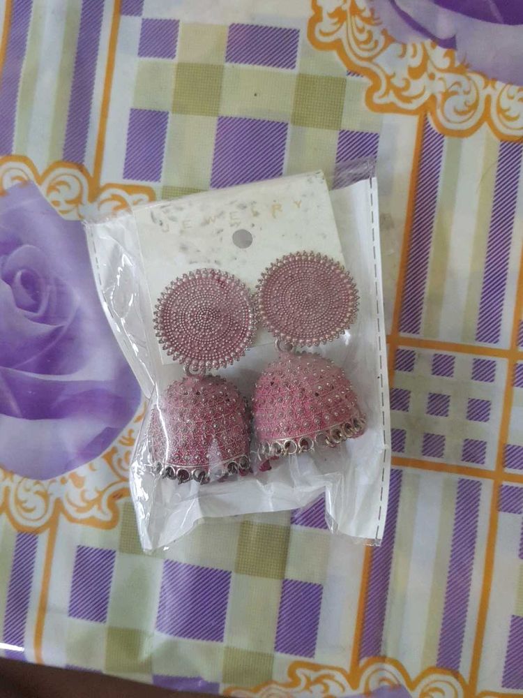 Pink Jhumka Earrings