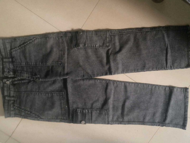 Gray Denim Cargo Pants