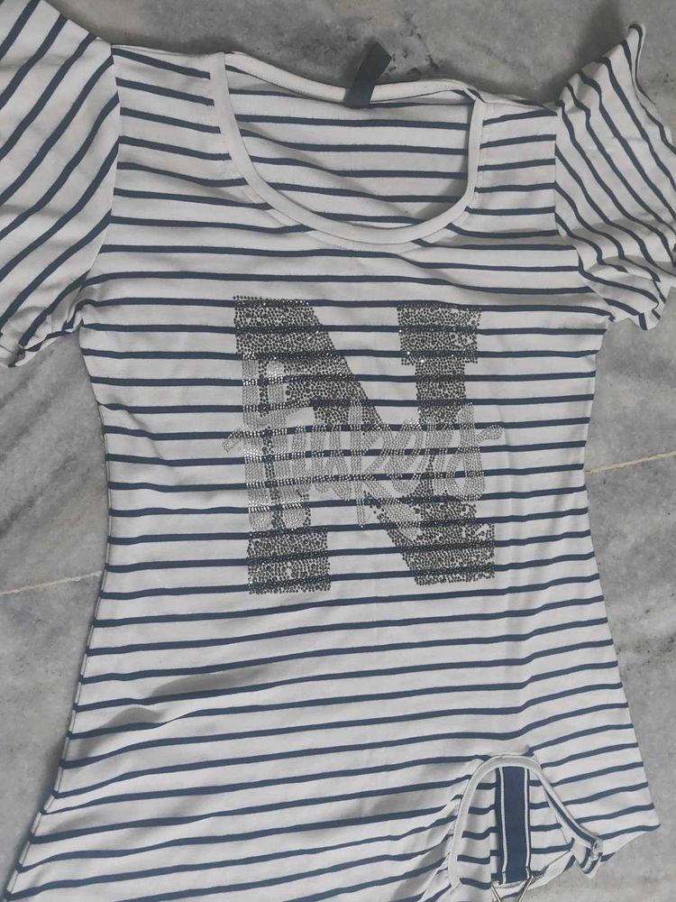Striped Tee with 'N' Detail