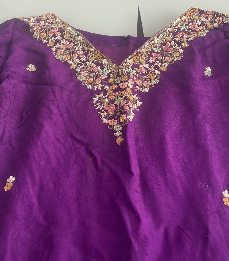 Purple Embroidered Kurti Top