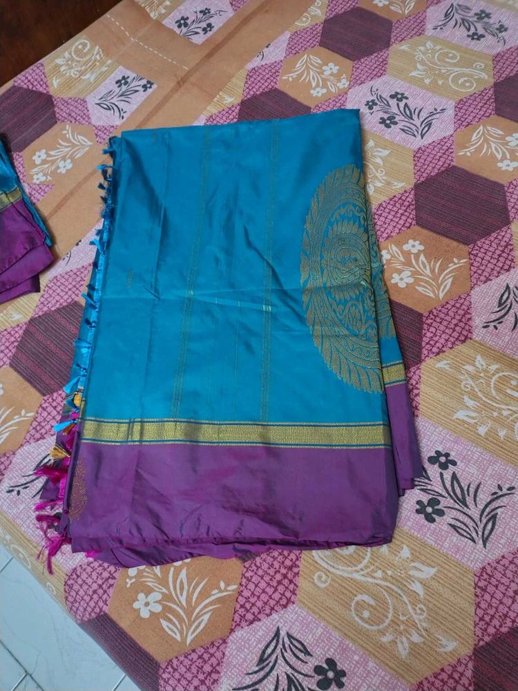 Blue &amp; Purple Silk Saree