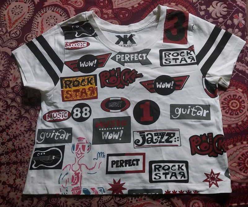 Women White Printed Crop T-shirt