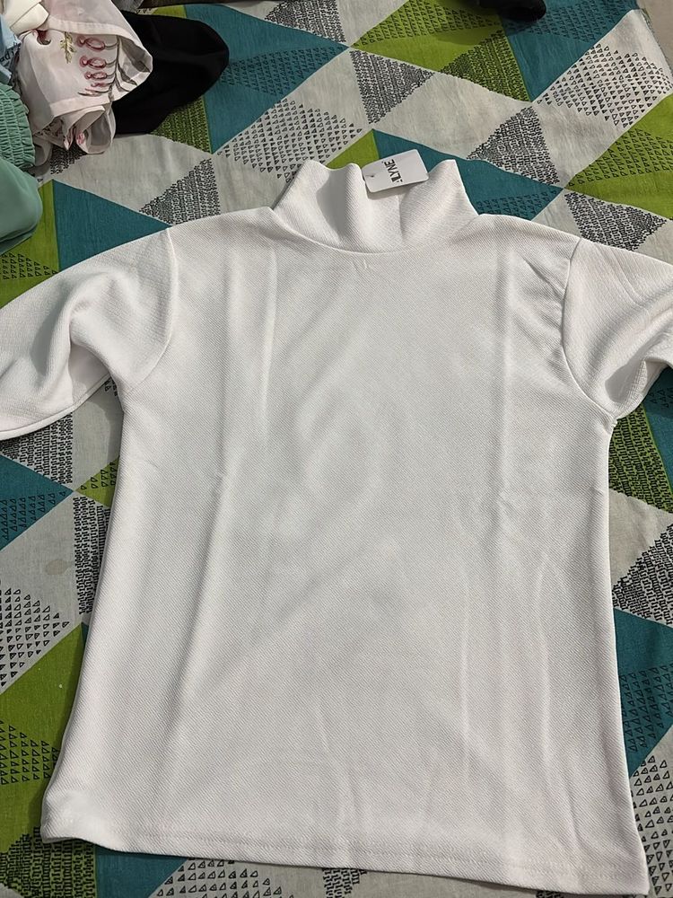 Turtle Neck White Top