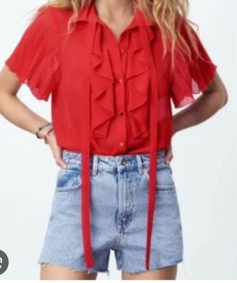 Zara Red Ruffle Top