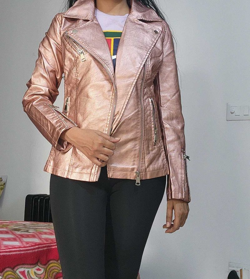 Cover Story Rose Gold Faux Leather Jacket