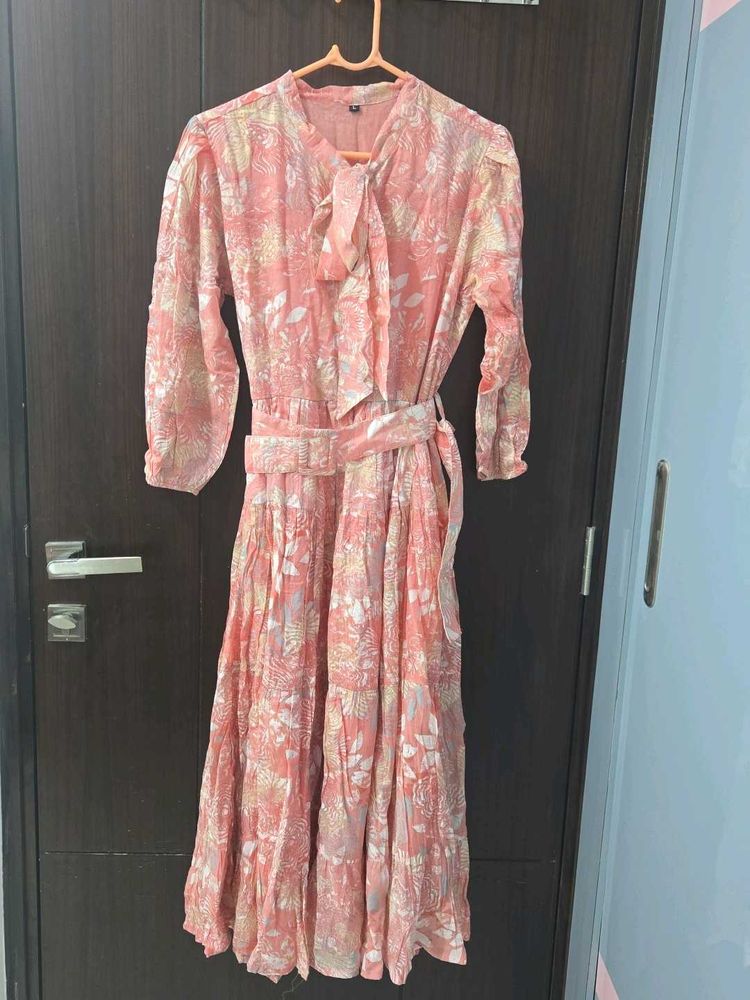 Floral Print Tie Neck Dress