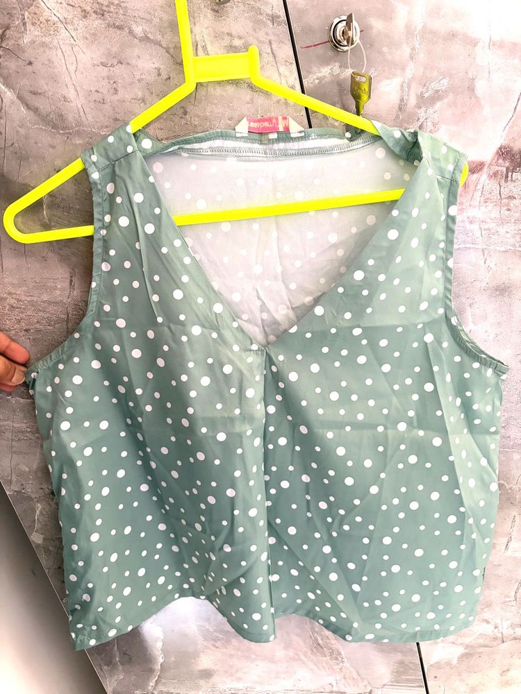 Green and white Polka Dot print Top