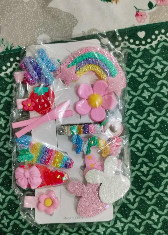 Pink colourful rainbow clips combo