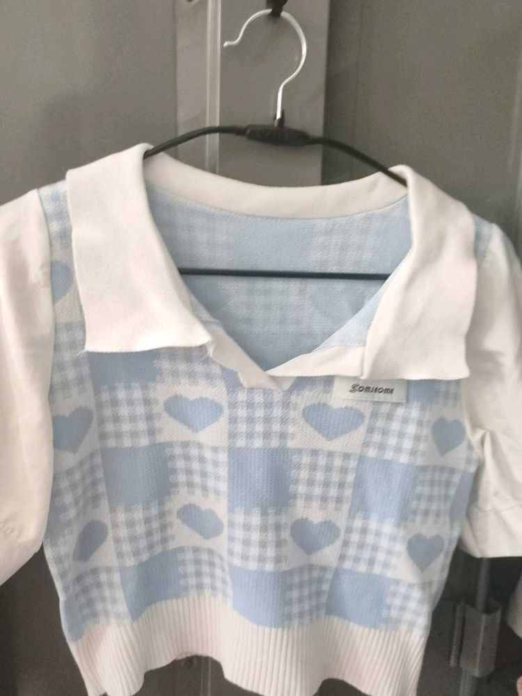 Blue Heart Plaid Top