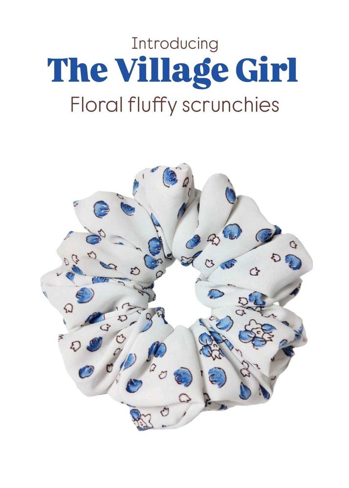 Village Girl Floral Fluffy Scrunchie
