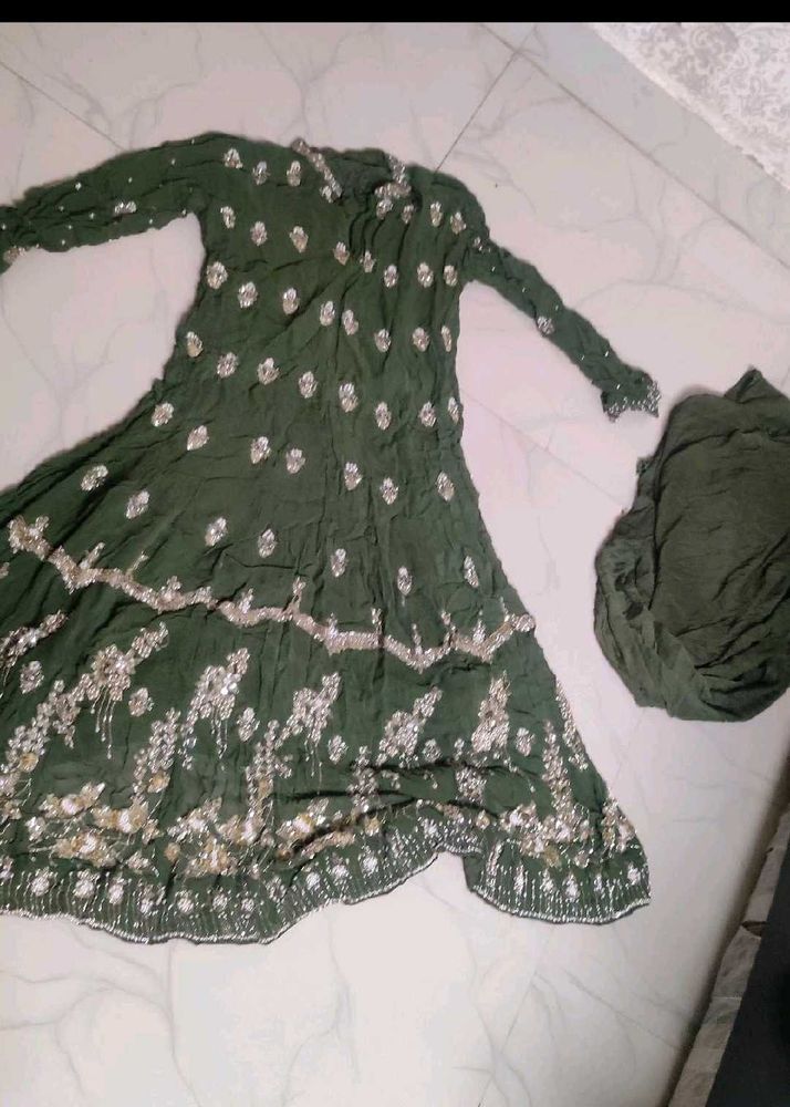 Green Embellished Kurta Set