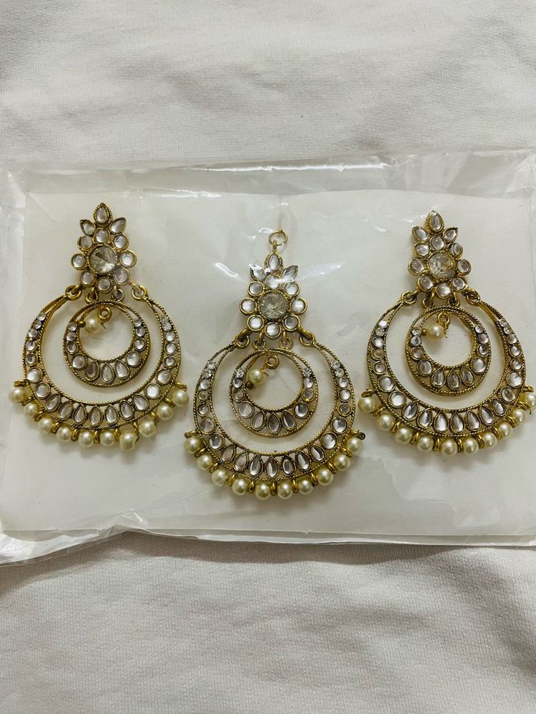 Golden Kundan Earing&amp; Mangtika Set