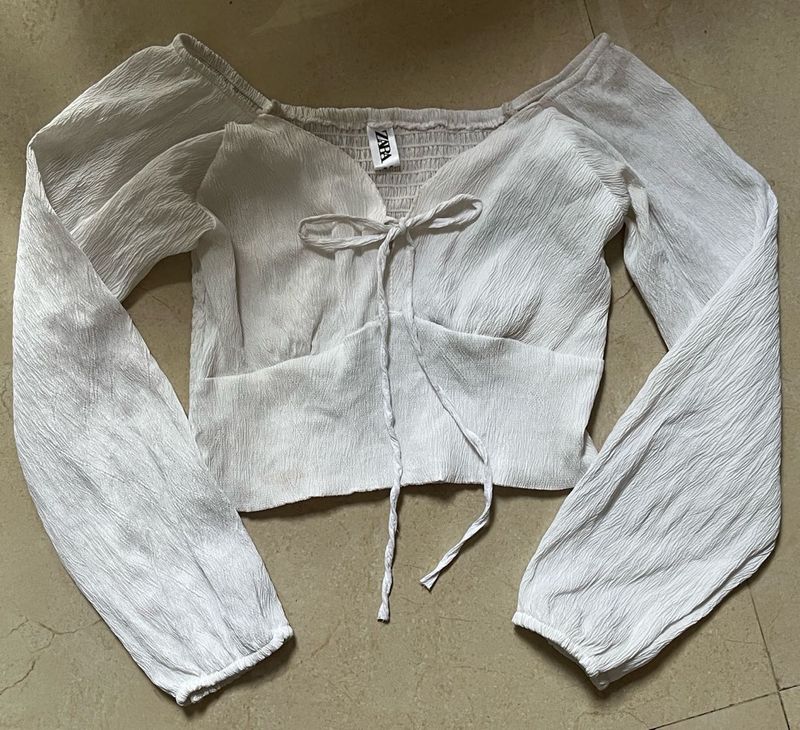 Zara White Tie-Front Crop Top
