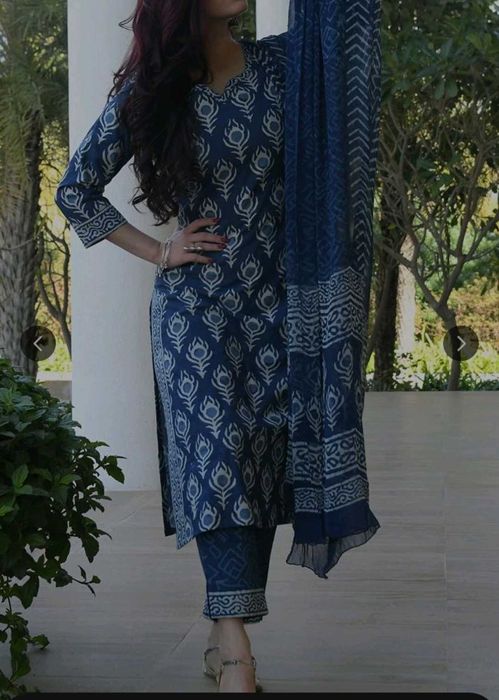 Elegant Blue Printed Kurta Set