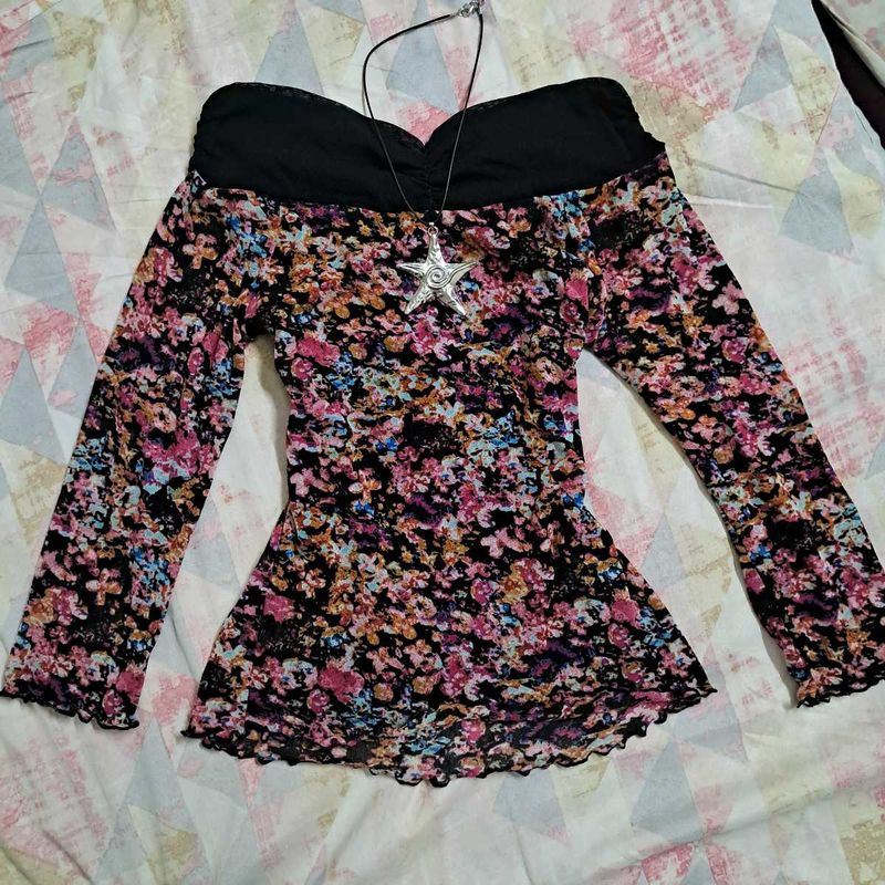 Y2k Floral Mesh Long Sleeve Top