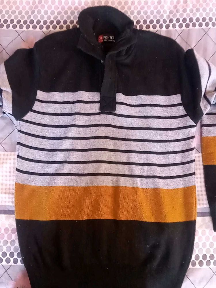 Fighter Striped Button Sweater