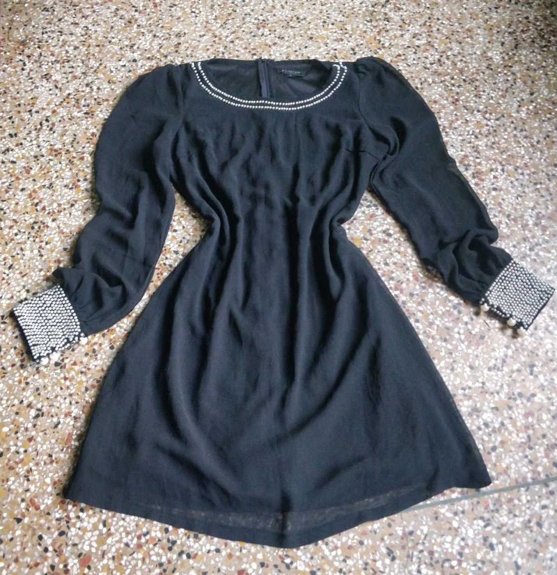 Black Mini Dress with Beaded Detail
